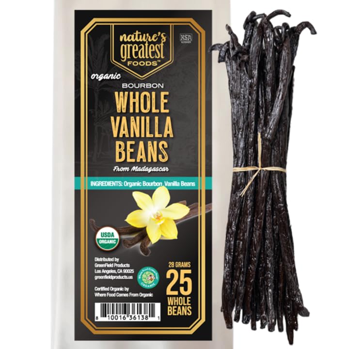 Natures Greatest Organic Madagascar Bourbon Vanilla Beans - Grade B, Non-GMO, Gluten-Free, 0.98 oz, 25ct