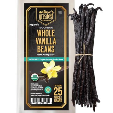 Natures Greatest Organic Madagascar Bourbon Vanilla Beans - Grade B, Non-GMO, Gluten-Free, 0.98 oz, 25ct