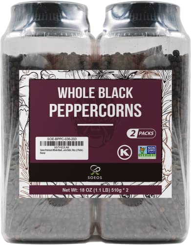 Soeos Black Peppercorns, 36oz (Pack of 2), Non-GMO, Kosher, Packed to Keep Peppers Fresh, Peppercorn for Grinder Refill, Whole P