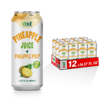 Vinut Natural Pineapple Juice Drink with Pulp, (16.57 fl oz, Pack of 12) - Real Pineapple Juice, No Sugar Added, Gluten Free, GM