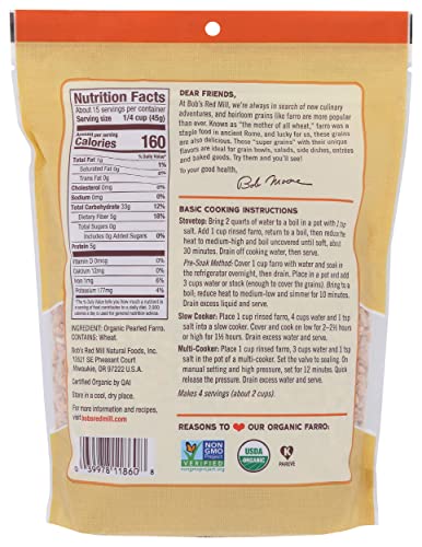 Bob'S Red Mill Organic Farro Grain, 24Oz (Pack Of 1) - Non Gmo, Vegan, Kosher