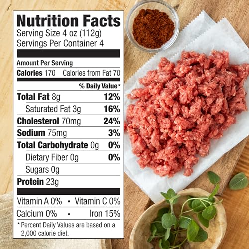 Verde Farms, Ground Beef 93% Lean/7% Fat, Organic, Grass-Fed, 1 lb