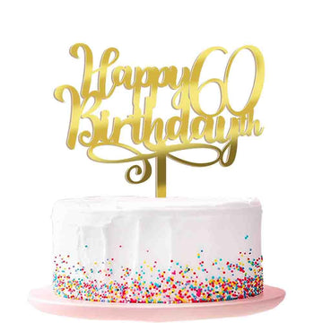 Ruscalin Acrylic Gold Happy 60Th Birthday Cake Topper,60 Birthday Party Cake Decorations