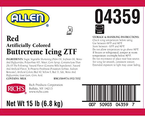 Rich'S Jw Allen Pre-Whipped, Red Buttrcreme Icing Ztf, 15Lb Pail