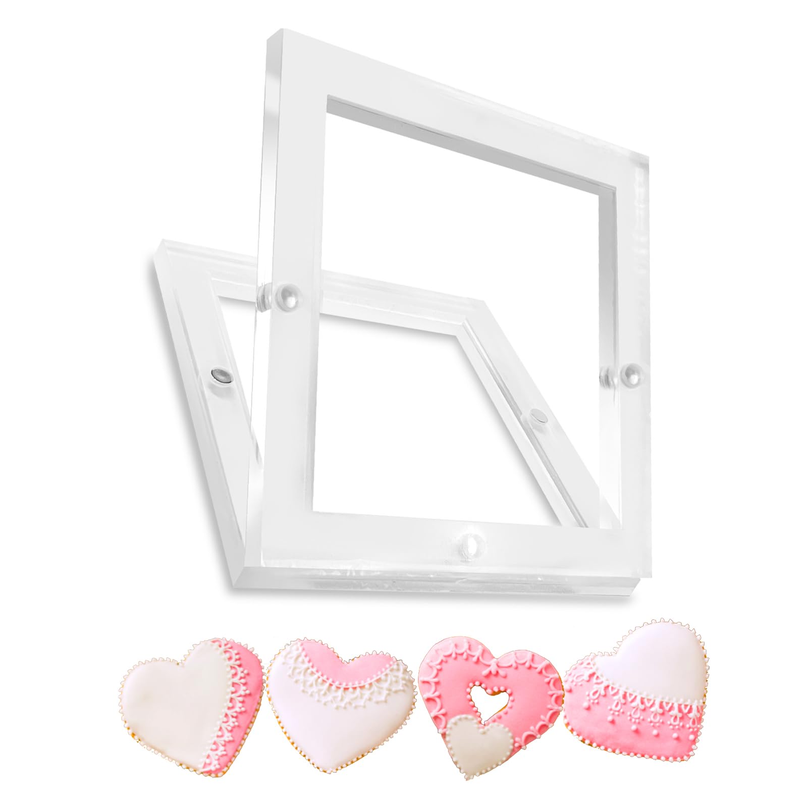 Acrylic Cookie Stencils Partner, 3.54''x3.54'' Magnetic Cookie Stencil Frame Stencil Holder for Royal Icing Fondant Airbrushing,