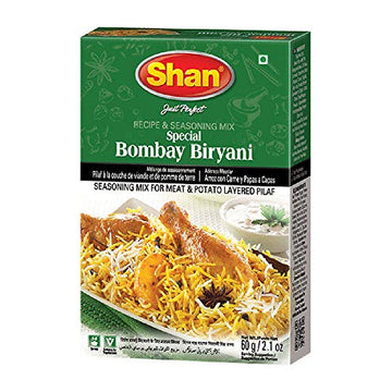 Shan Bombay Biryani Recipe and Seasoning Mix 2.11 oz (60g) - Spice Powder for Meat and Potato Layered Pilaf - Suitable for Veget