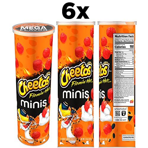 Cheetos Minis Canisters, Flamin' Hot, 3.625 Ounce (Pack Of 6)