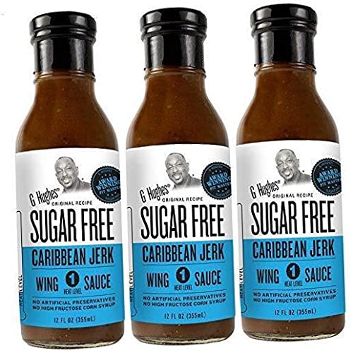 G HUGHES Sugar Free Caribbean Jerk Wing Sauce - Gluten-Free, Low Carb, Vegan, 3 Pack