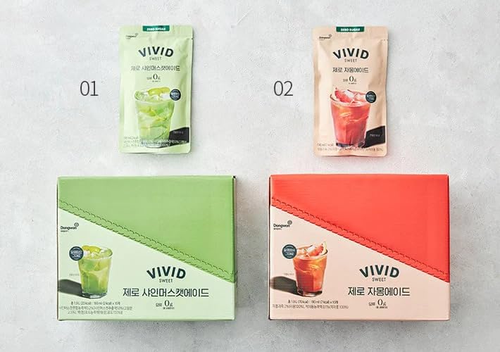 Vivid Kitchen Korean Grape Ade - Grapefruit Flavor - Zero Sugar, Zero Calories - 6.4 Fl Oz (10 Pouches) - No Corn Syrup Or Prese