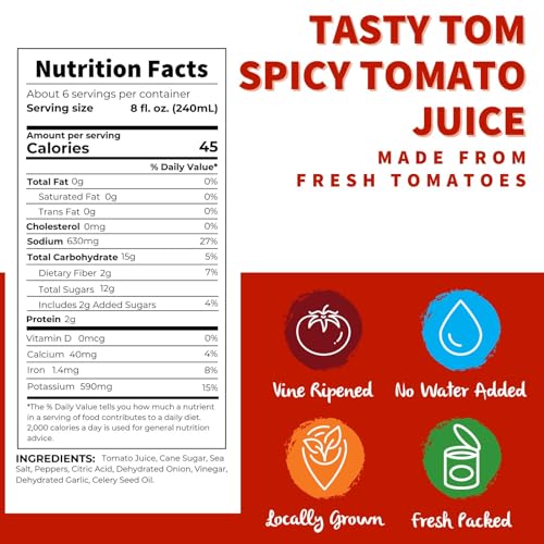 Dei Fratelli Tasty Tom Spicy Tomato Juice, Not from Concentrate, 46oz (6 pack)