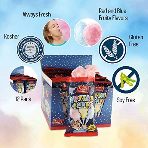 Lieber'S Cotton Candy | 12 Pack Of Light & Fluffy Vintage Candy | Blue & Red Carnival Birthday Party Favors Treats Supplies For