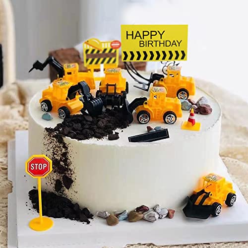 Nevperish 18 Pcs Construction Cake Toppers Vehicles Cake Decoration Set Excavator Tower Crane Cupcake Topper Traffic And Road Si
