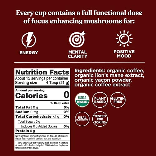 Four Sigmatic Organic High Caffeine Lions Mane Ground Coffee  10 OZ