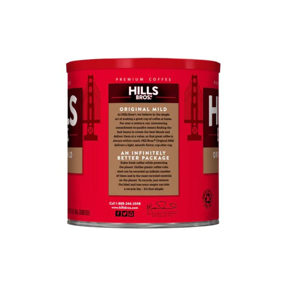 Hills Bros Original Mild Blend Ground Coffee, Light Roast, 30.5 Oz Can