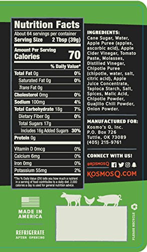 Kosmos Q Sweet Apple Chipotle BBQ Sauce - Gluten Free, Apple-Infused, Spicy Kick, 15.5 oz