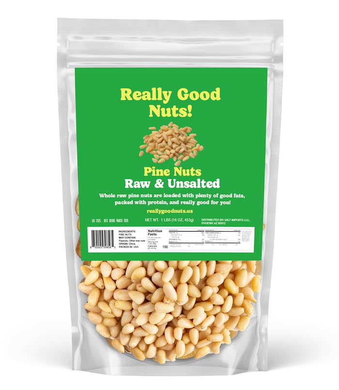 Really Good Nuts! Raw Pine Nuts, Gluten-Free, Unsalted, 1 Pound, Ideal for Cooking & Baking