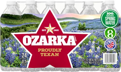 Ozarka Texas Spring Water Bottles, 24 Pack - Still Drinking Water with Naturally Balanced Minerals for a Crisp Clean Taste - 16.