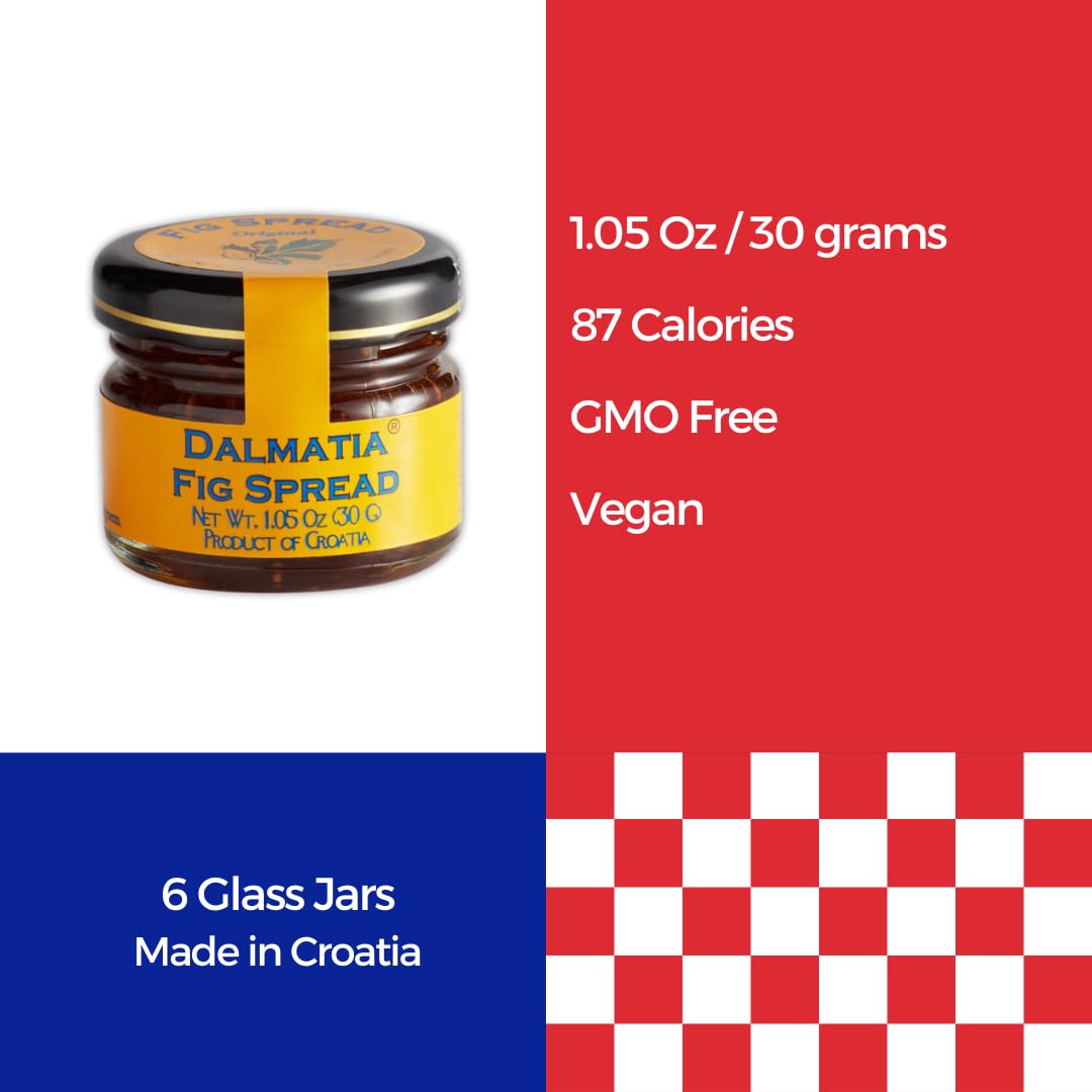 Fig Jam Spread - Traditional Croatian Fig Preserve Recipe For Charcuterie. Mini Glass Jars Pack of 6 (1.05 Oz) + 6 Mini Atrevo W