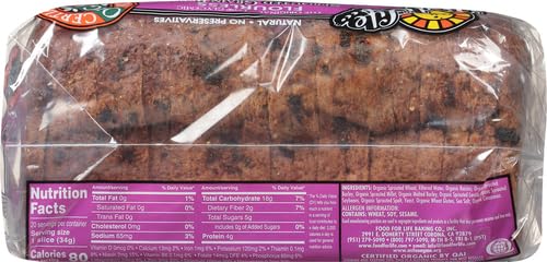 Food For Life Flourless Sprouted Grain Bread, Cinnamon Raisin, 24 oz (Frozen)