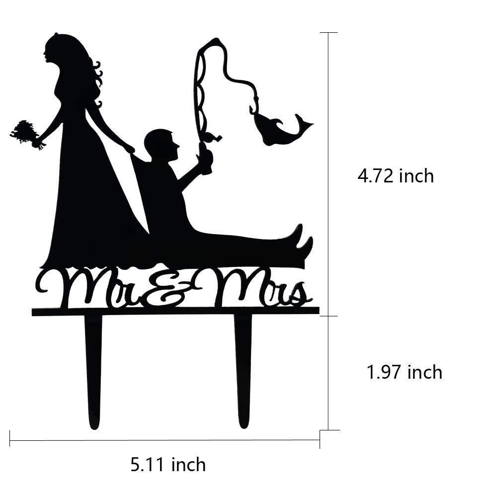 Tztwodcaz Fishing Wedding Cake Topper, Funny Mr&Mrs Cake Topper, Gift For A Wedding/Bridal Shower/Anniversary Party (Fishing)