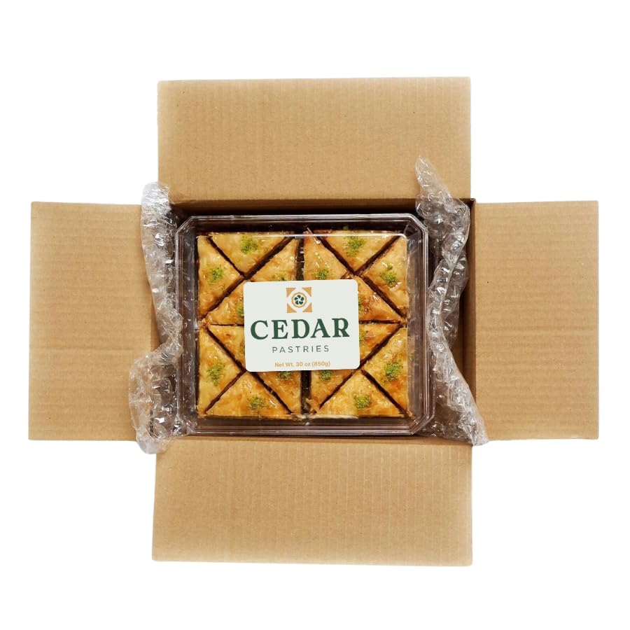 Cedar Pastries 16Pc Grab N' Go Traditional Triangle Baklavas - Kosher & Halal Mediterranean Dessert Treats