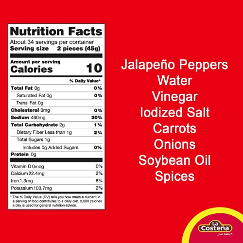 La Costea Whole Jalapeno Peppers - Pickled Jalapenos - Jalapeno Pepper - Hot Peppers For Mexican Food, Guacamole, Spicy Nacho &