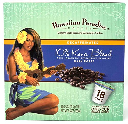Hawaiian Paradise Coffee Decaf Dark Roast - 18 Single Serve Cups - Compatible with Keurig K-Cup Brewers