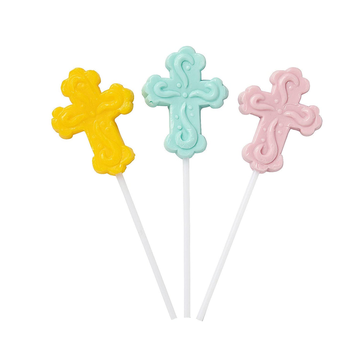 Pastel Cross-Shaped Lollipops - 12 Pieces