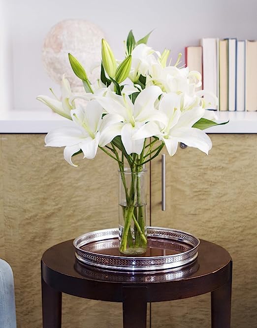 KaBloom Flowers - Sympathy Oasis of Comfort Bouquet of 5 White Oriental Lily Without Vase - Gift for Birthday, Anniversary, Than