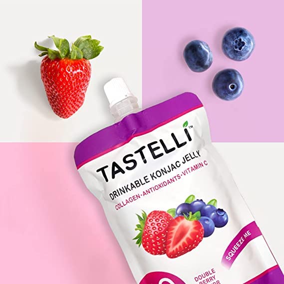 Tastelli Konjac Jelly Infused with Collagen + Vitamin C + Antioxidants / 10 Calories, Vegan, Zero Sugar/Healthy Drinkable Desser