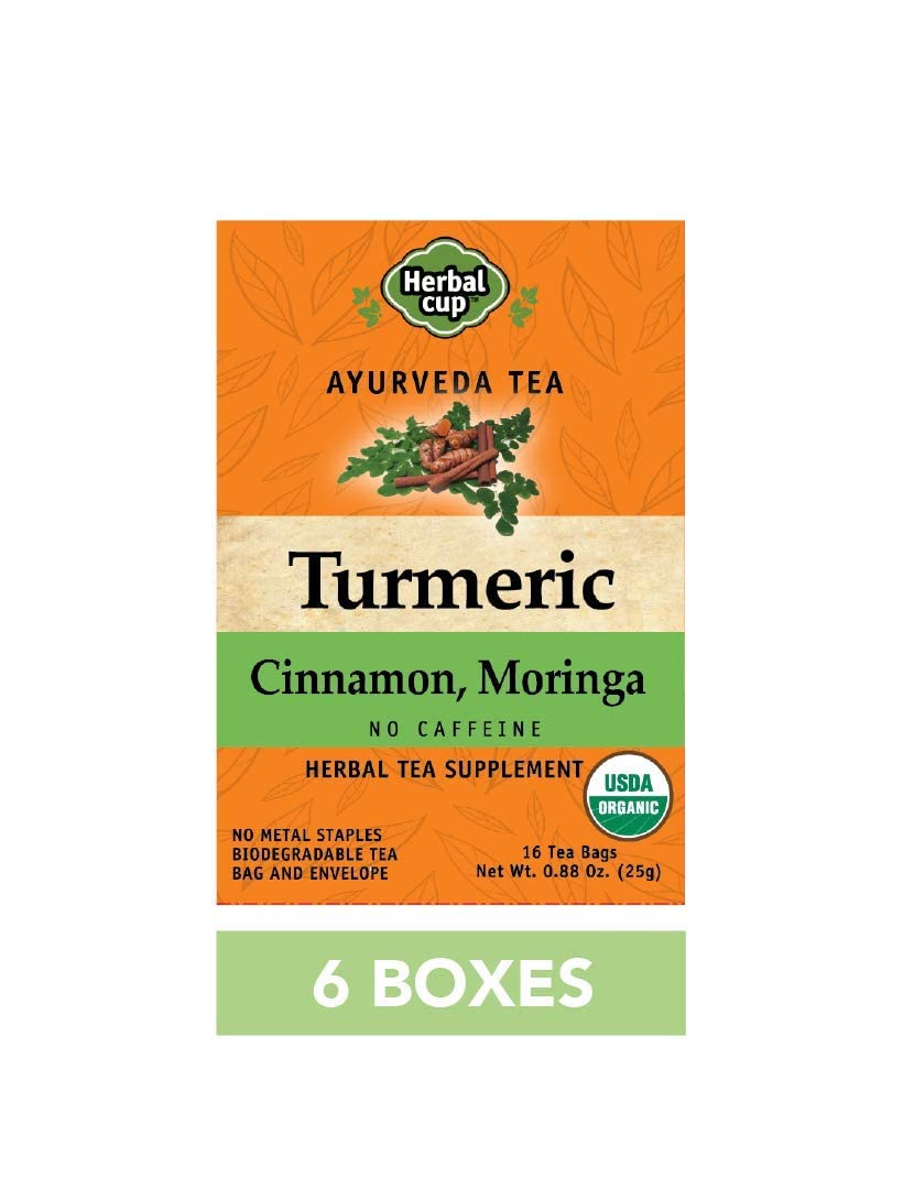 Herbal Cup Turmeric Tea, Organic Cinnamon Moringa, Caffeine-Free, 16 Count, Pack of 6