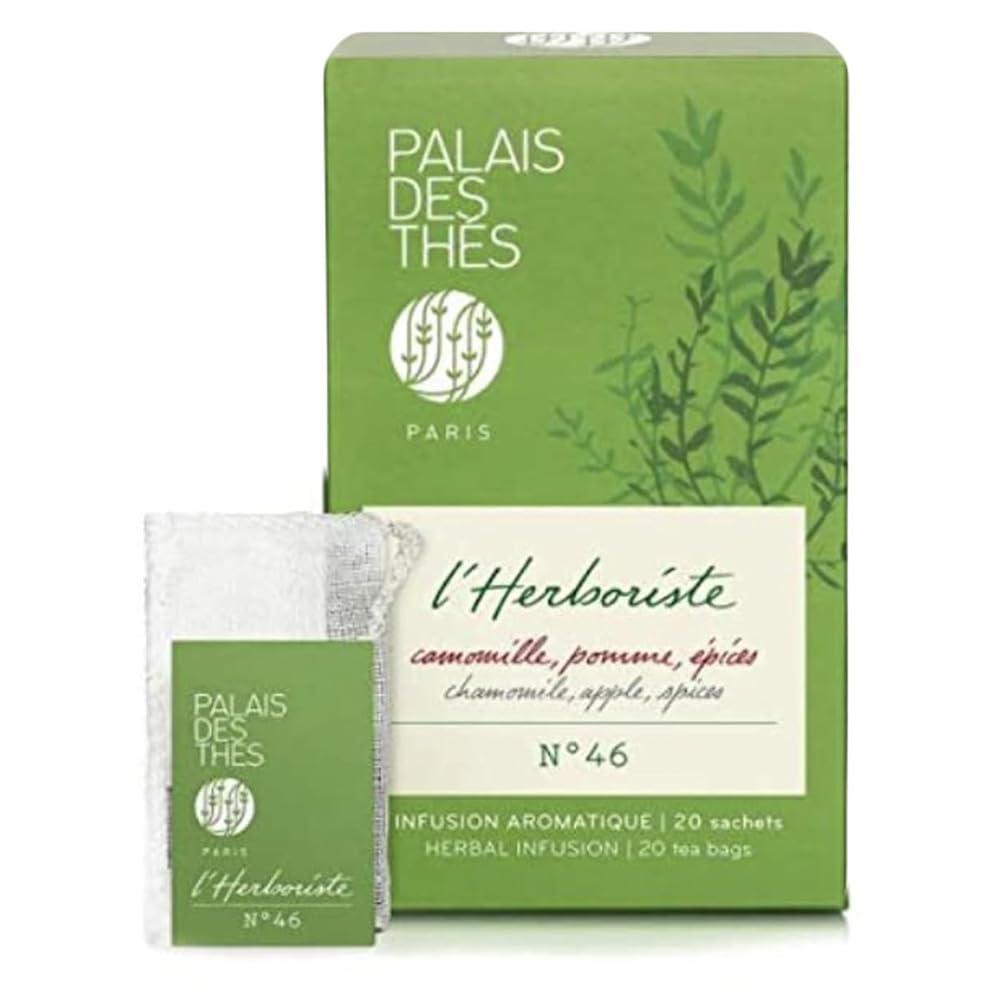 Palais Des Th?S Energy Blend-Free Tea - LHerboriste N46 Organic Relaxation Herbal Blend With Chamomile  Apple & Spices - Top-Grade Tea Bags  Serves 20 Cups