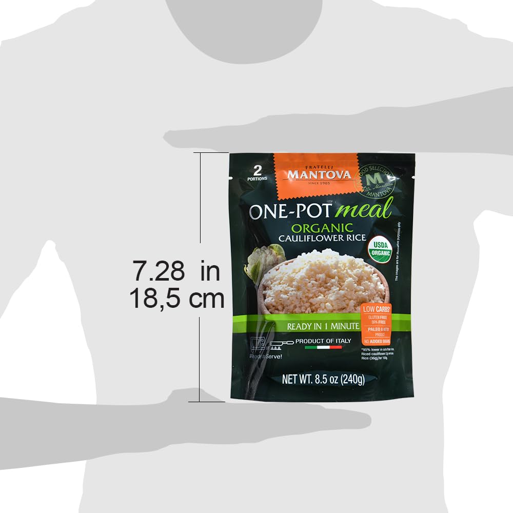 Mantova Organic Cauliflower Rice, 8.5 Oz. (Pack Of 6), Product Of Italy, One-Pot Meal, Ready-In-Minutes Cauliflower Rice, All-Na
