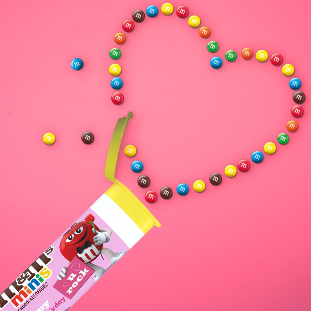 M&M'S Valentine's MINIS Milk Chocolate Candy, 1.08 oz Tube, Bulk Pack of 24, Perfect for Valentine's Day Gifts