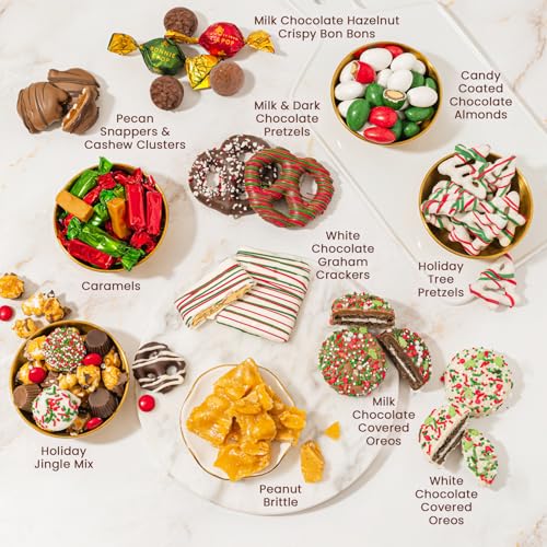 Bonnie and Pops Holiday Tin- with Assorted Christmas Chocolate  Cookies  Pretzels - Festive  Corporate  Family  Gift Basket Idea for Men and Women (Extra Large)