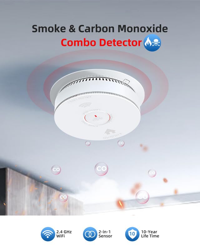 Siterwell Smart Smoke And Carbon Monoxide Detector, 2.4G Wifi Smoke Detector With Auto-Check, Wifi Smoke Detector And Carbon Mon