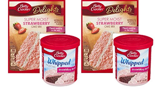 Betty Crocker Super Moist Strawberry Cake Mix and Betty Crocker Whipped Strawberry Mist Frosting Bundle - 2 of Each - 4 Items. '