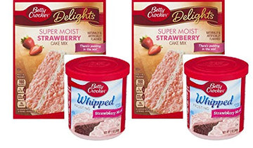 Betty Crocker Super Moist Strawberry Cake Mix and Betty Crocker Whipped Strawberry Mist Frosting Bundle - 2 of Each - 4 Items. '