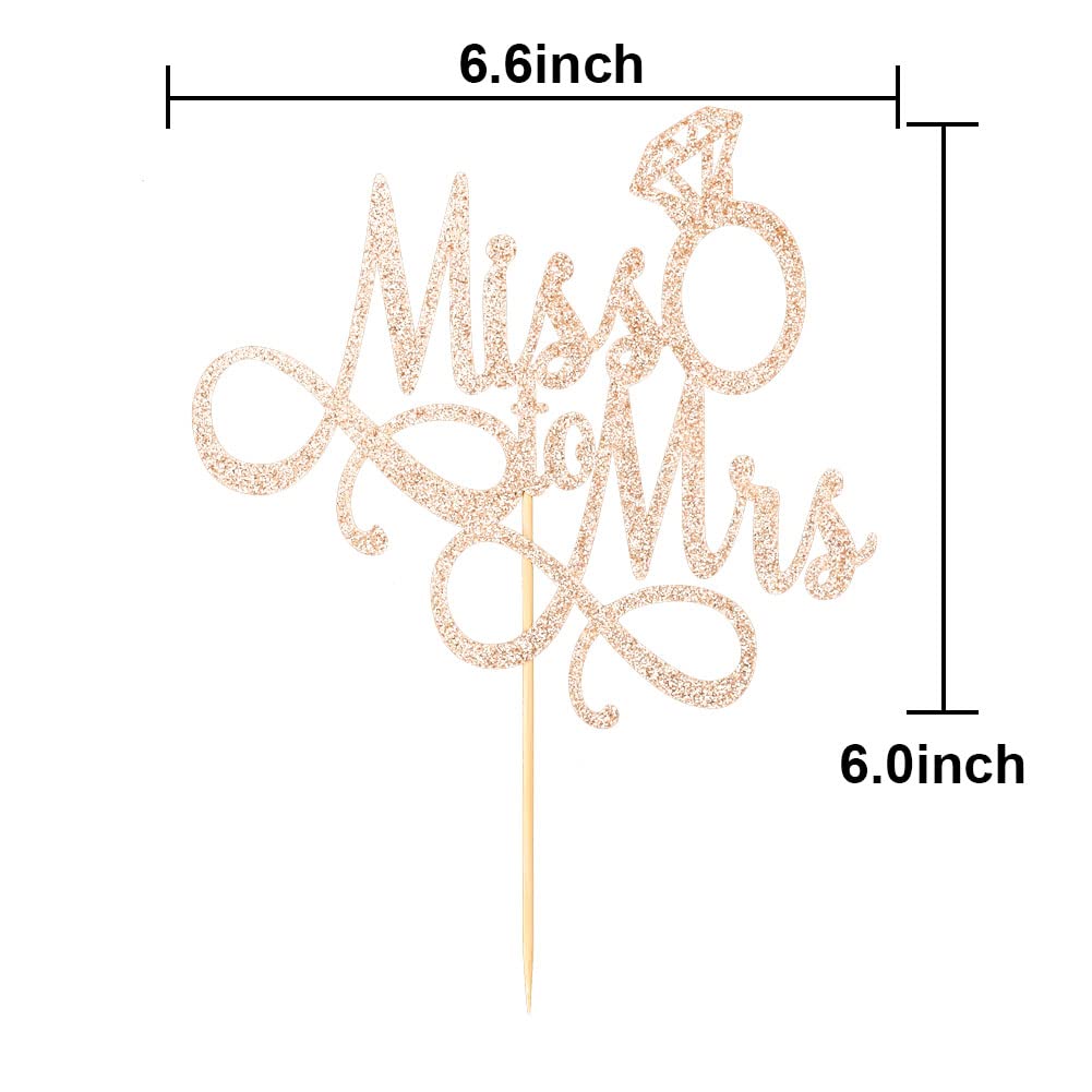 Miss To Mrs Cake Topper, Glitter Wedding Engagement Bridal Shower Bachelorette Party Decorations Supplies, Rose Gold