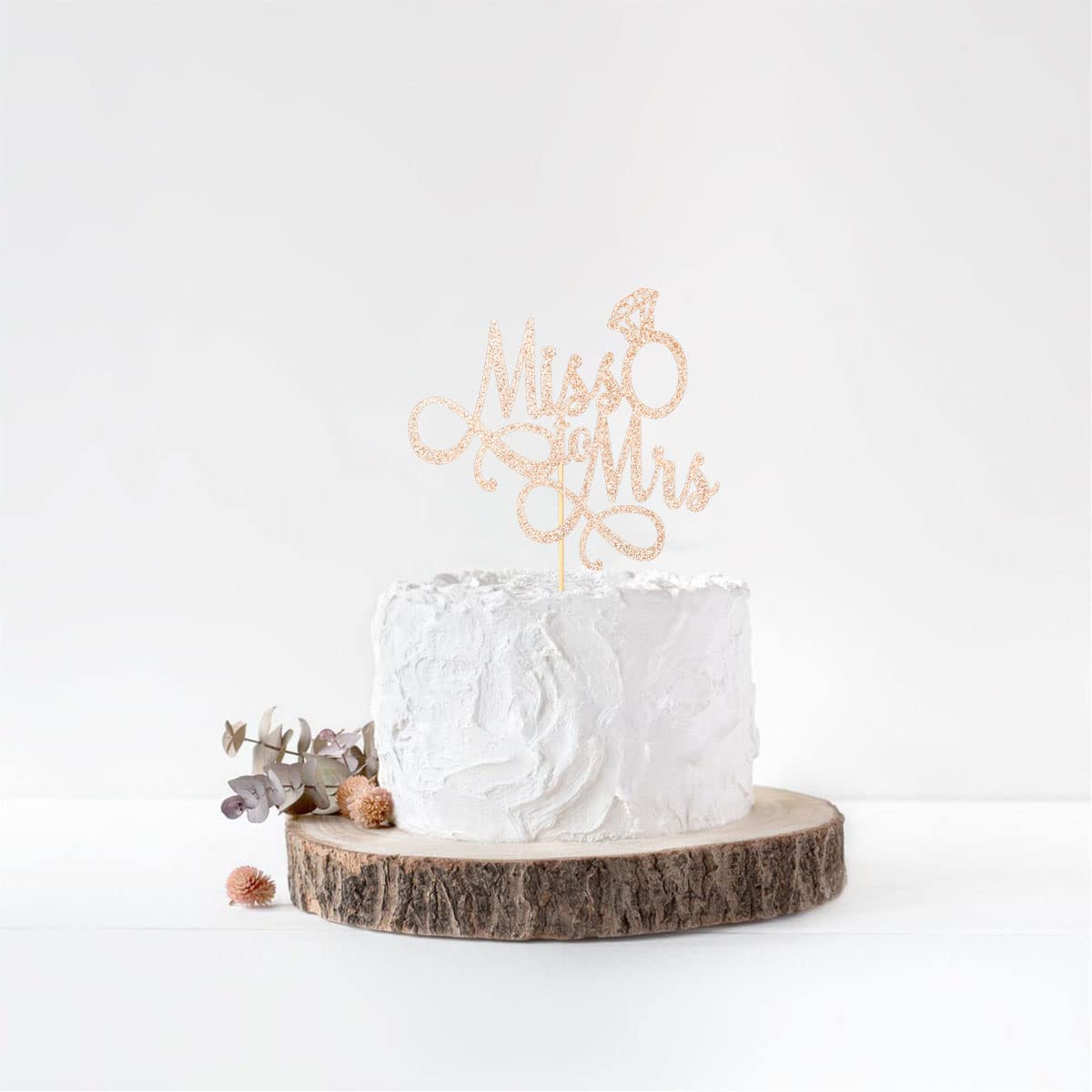 Miss To Mrs Cake Topper, Glitter Wedding Engagement Bridal Shower Bachelorette Party Decorations Supplies, Rose Gold