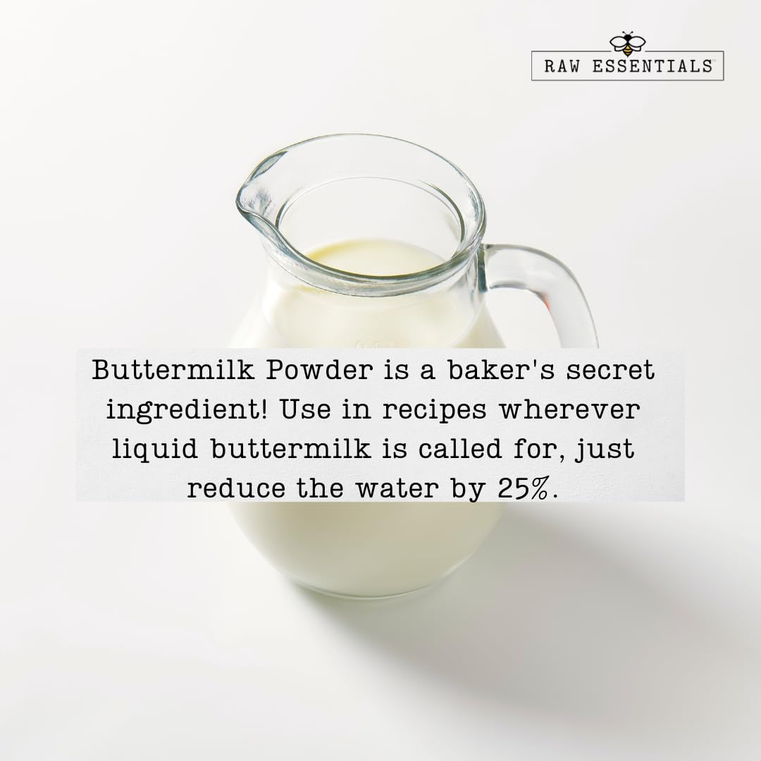 Raw Essentials Buttermilk Powder - Tangy And Creamy Flavor - Used In Baking, Salad Dressings, And Flour Dredges - Non-Gmo And Gl