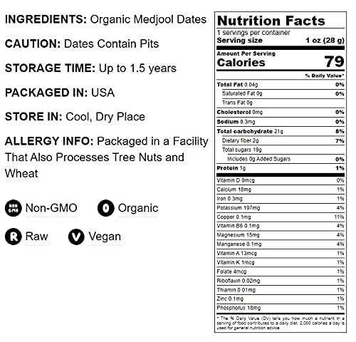 Food To Live Organic Medjool Dates, 5 Pounds Box - Non-Gmo, Whole Dried Dated With Pits, Large Size, Unsweetened, Vegan, Sirtfoo