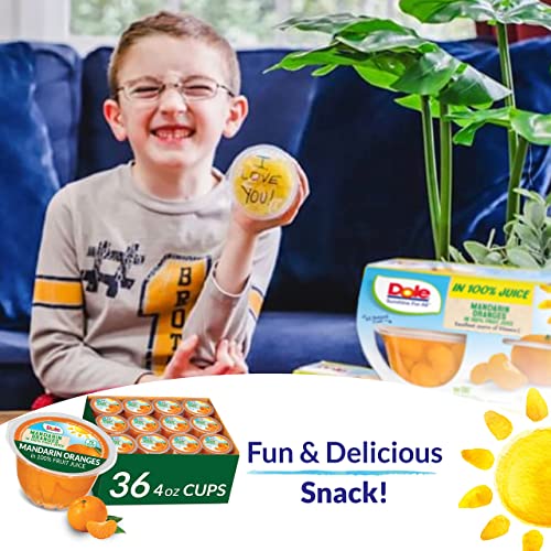 Dole Fruit Bowls Mandarin Oranges In 100% Juice Snacks, 4Oz 36 Total Cups, Gluten & Dairy Free, Bulk Lunch Snacks For Kids & Adults