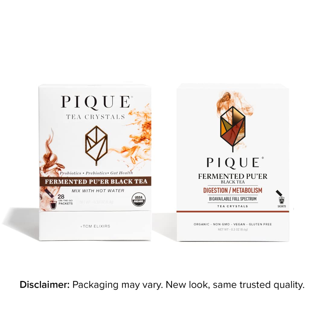 PIQUE Organic Fermented Black Pu'er Tea - 28 Count Pack - Supports Healthy Metabolism & Digestion