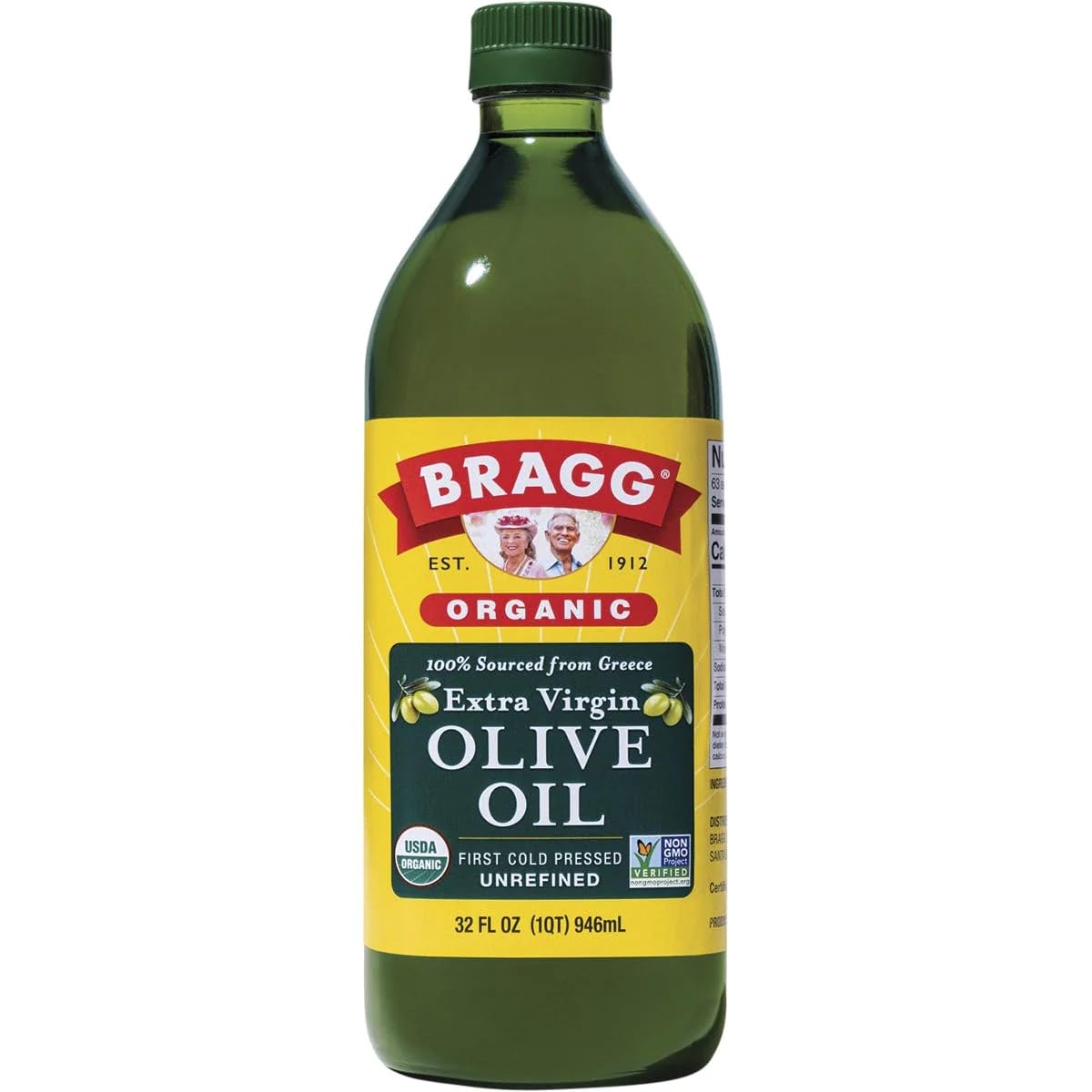 Bragg Organic Extra Virgin Olive Oil - Made with Greek Koroneiki Olives - Cold Pressed EVOO for Marinades & Vinaigrettes - USDA 