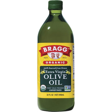 Bragg Organic Extra Virgin Olive Oil - Made with Greek Koroneiki Olives - Cold Pressed EVOO for Marinades & Vinaigrettes - USDA 