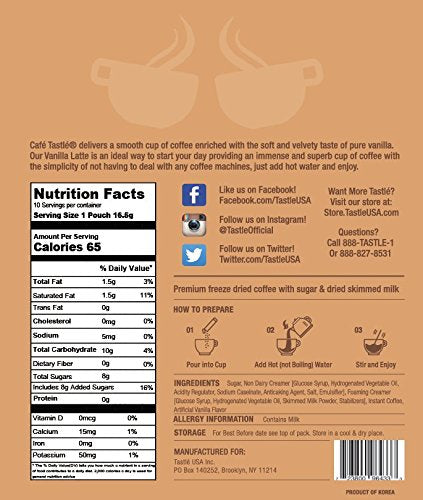 Cafe Tastl   Single Serve Vanilla Latte Coffee, 10 Count