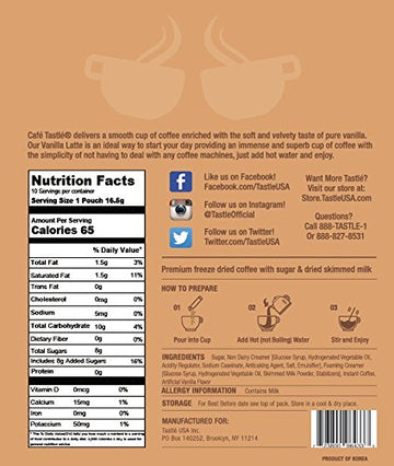 Cafe Tastl   Single Serve Vanilla Latte Coffee, 10 Count