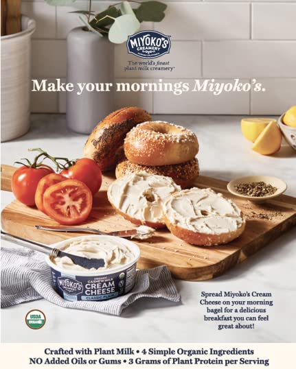 MIYOKOS CREAMERY Organic Vegan Cream Cheese, Classic Plain, 8 oz Tub (1-Pack)