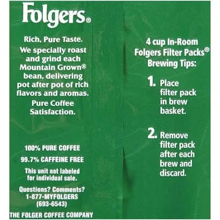 Folgers - Coffee Filter Packs, Decaffeinated, In-Room Lodging, .9Oz, 200/Carton